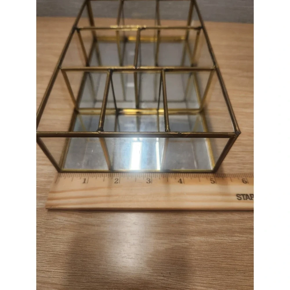 Vtg Brass Mirrored Glass Tabletop /Wall Mount Mini Curio Trinket Cabinet 8 1/4